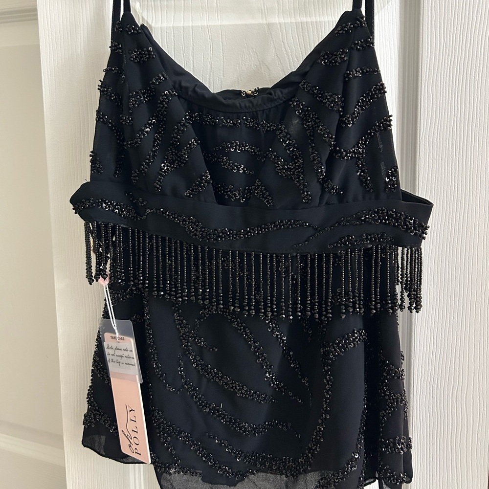 Elegant Black Beaded Bustiê and Skirt